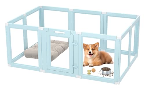 DIY Clear Acrylic Dog Playpen Indoor, Transparent Easy Cleansing Puppy Fence with Suction Cup, Easy-Assemble Indoor Whelping Crate for Small Puppies (23.6" H, 10PCS), Blue - color: Blue, style: 10PCS