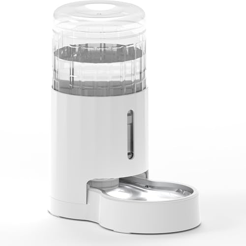 CZPET Automatic 4L/135Oz/1Gal Cat Water Dispenser with Stainless Steel Bowl, Gravity Waterer for Small Medium Dog Puppy Kitten (White) - color: White