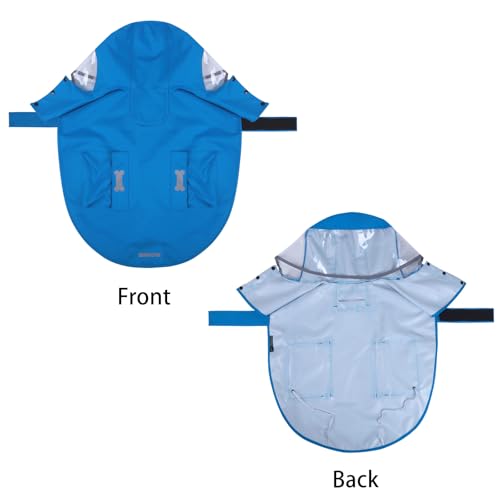 Dog Raincoat Waterproof, Adjustable Reflective Hooded Dog Rain Poncho with Leash Hole for Small Medium Large Dogs (Blue, XX-Large) - color: Blue, size: XXL(55-70lb)