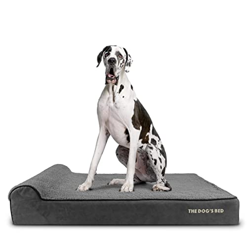 The Dog’s Bed Orthopedic Memory Foam Dog Bed with Headrest, Calming Surface – CertiPUR-Certified Foam, Plush Fabric, Grey Plush, XXL, 6-Inch - color: Grey Plush, size: XXL (6" deep)