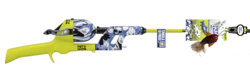 Kid Casters Cat Caster Fishing Pole Toy for Cats – Tangle-Free 29" Casting Rod, Up to 80 ft of Line – Includes 1 Soft Toy + 2 Plastic Fish – Compact, Easy to Store, Cat Camo