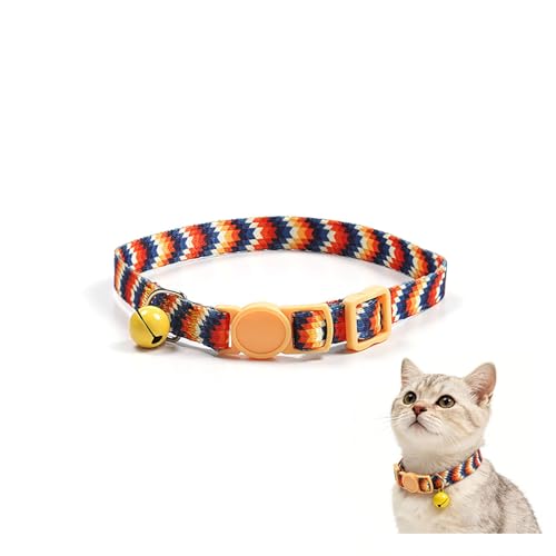 Breakaway Cat Collar with Bell,Adjustable Woven Kitten Collar for Small Cats,Lightweight Safety Buckle Cat Necklace,Cute Decorative Polyester Collar for Indoor Girl or Boy Cats (Orange) - color: Orange