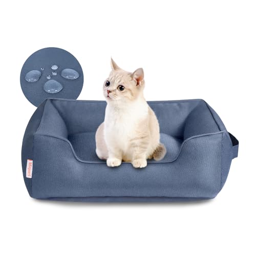 Miguel Outdoor Waterproof Cat Bed with Side, Oxford Durable Dog Bed for Small Dog Easy Clean, All Weather Rectangle Medium Pet Bed Bolster Tough Puppy Bed Scratch Resistant Removable Cover, 20 inches - color: Navy Blue - Waterproof Oxford, size: S (20" x