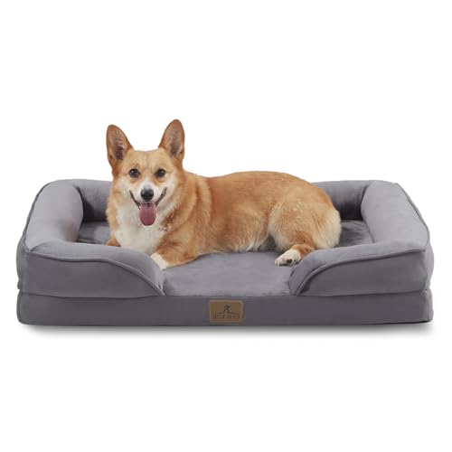 Bedfolks Orthopedic Dog Bed, Waterproof Dog Sofa Bed for Large Dogs, Egg Foam Pet Couch Bed with Removable Washable Cover and Nonslip Bottom, Dark Grey - color: Dark Grey, size: 35.0"L x 25.0"W x 6.5"Th