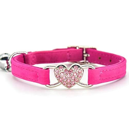 CHUKCHI Heart Bling Cat Collar with Safety Belt and Bell 8-11 Inches - color: Rose