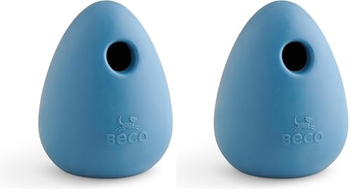 Beco Natural Rubber Bouncy, Chewy & Fillable Boredom Buster Dog Toy, Rolls & Wobbles Stuff with Multiple Fillable Holes, Blue (Pack of 2) - size: Pebble (Pack of 2)