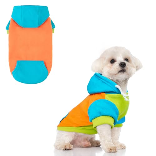 BEAUTYZOO Fleece Dog Hoodie Sweatershirt with Pocket and Leash Hole, Stretchy Small Medium Large Sized Dogs Clothes for Fall Winter Cold Days, Color Designer Warm Dog Jackets,French Bulldog Coats - color: Orange, size: Small/Medium