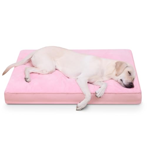 Dog Crate Bed Waterproof Deluxe Plush Dog Beds with Removable Washable Cover Anti-Slip Bottom Pet Sleeping Mattress for Large, Medium, Jumbo, Small Dogs, 41 x 27 inch, Pink - color: Pink, size: 41.0"L x 27.0"W x 3.0"Th