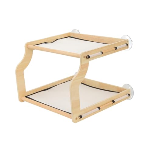 Cat Window Perch with Wooden Frame Breathable Practical Double Layered Strong Suction Cups Pet Bunk Bed for Balcony Household