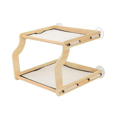 Cat Window Perch with Wooden Frame Breathable Practical Double Layered Strong Suction Cups Pet Bunk Bed for Balcony Household