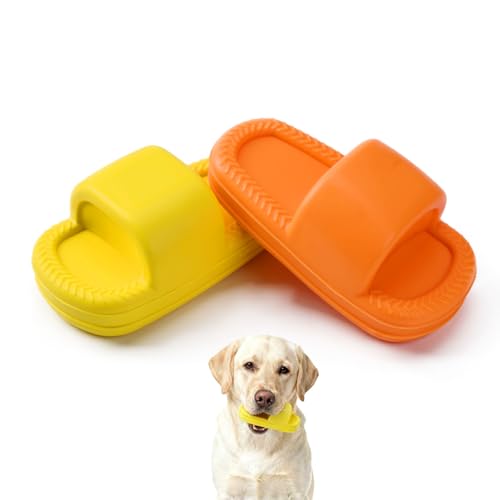MECOOL Squeaky Slipper Dog Toy - Chew Toys for Aggressive Chewers, Durable Rubber Chew Toy for Dental Cleaning & Boredom Relief, for Small Medium Dogs, 2PCS Yellow and Orange - color: Yellow and Orange