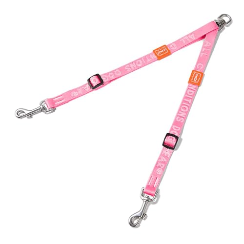 Double Dog Leash, No Tangle 360° Swivel, Adjustable Two Padded Handles, Double Clip Dog Leash Coupler Splitter Breeds (Pink, 4/5'' x 0.9 FT, Std) - color: Pink, size: Std M/L