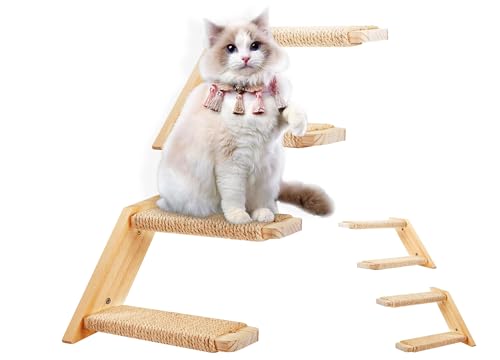 Cat Climbing Stair Shelf Wall Mounted Reversible Left & Right Direction, Cat Stairway Shelf for Climbing with Sisal Rope Ladder Wall Furniture - color: 2 Pieces2Steps