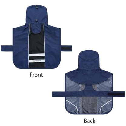 Adjustable Dog Raincoat, Waterproof Dog Rain Jacket for Small Medium Large Dogs,Reflective Lightweight Pet Rain Coat with Leash Hole (Navy&Black, Medium) - color: Navy&Black, size: Medium(13-22lb)