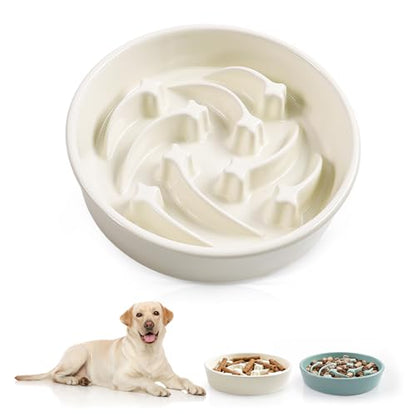Ceramic Slow Feeder Dog Bowls, 1.5 Cups Dog Food Dish for Medium and Large Breed, Puzzle Dog Food Bowl for Fast Eater, 28OZ, 8.15 inch(Beige) - color: Beige-L