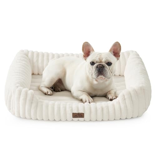 Cute Pet Bed for Small Dogs & Cats - Washable Rectangle Dog Bed with Anti-Slip Bottom, Soft Calming Cat & Puppy Bed for Indoor Pets (30"x23"x7", Cream) - color: Cream, size: 30.0"L x 23.0"W x 7.0"Th