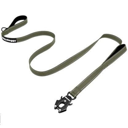 Strong Heavy Duty Dog Leash - 5ft Reflective Nylon Training Leash with Soft Padded Double Handle & Auto Lock Frog Clip - Safety Traffic Control for Large Medium Small Dogs No Pull Walk Army Green,5ft - color: Army Green, size: 5FT x 1" x 2.8MM