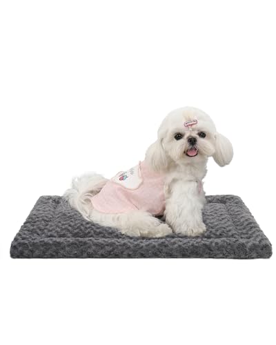 Washable Dog Bed Reversible Dog Beds for Crate Soft Fluffy Kennel Pad Anti-Slip Pet Sleeping Mat for Large Jumbo Medium Small Dogs (Grey, 21.00" x 13.00" x 1.50") - color: Grey, size: 21.00" x 13.00" x 1.50"