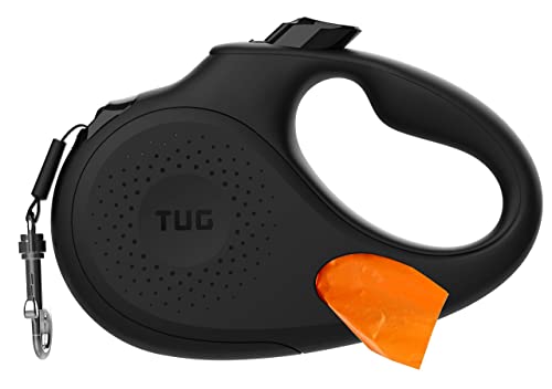 TUG Oval 360° Tangle-Free Retractable Dog Leash with Integrated Waste Bag Dispenser (Large, Black) - color: Black, size: Large