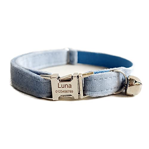 Cat Collar Personalized with Name Phone Number Engraved,Customized with Bell for Small Dogs Puppy Kitten - color: Blue, size: S (6"-10")