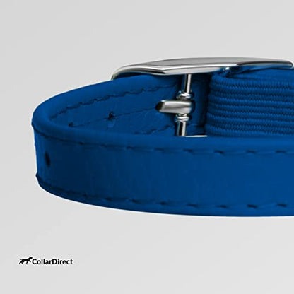 CollarDirect Leather Cat Collar with Removable Bell – Safety Elastic Strap (Breakaway Alternative) – Kitten Collar for Small & Big Boy & Girl Cats - color: Navy Blue, size: Neck Fit 6"-7"