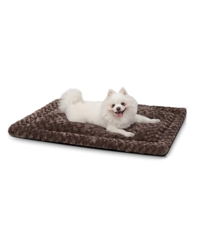 Washable Dog Bed Reversible Dog Beds for Crate Soft Fluffy Kennel Pad Anti-Slip Pet Sleeping Mat for Large Jumbo Medium Small Dogs (Brown, 30.00" x 19.00" x 1.50") - color: Brown, size: 30.00" x 19.00" x 1.50"