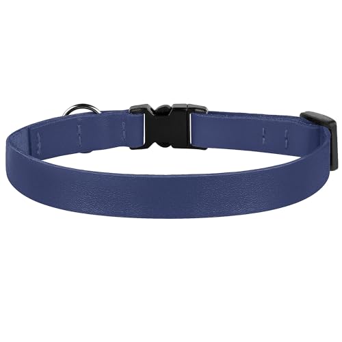 Breakaway Cat Collar with Bell - Leather Adjustable Kitten Collars with Safety Quick Release Buckle - Soft Small Pet Collars for Girl & Boy Cats (Deep Blue) - color: Deep Blue