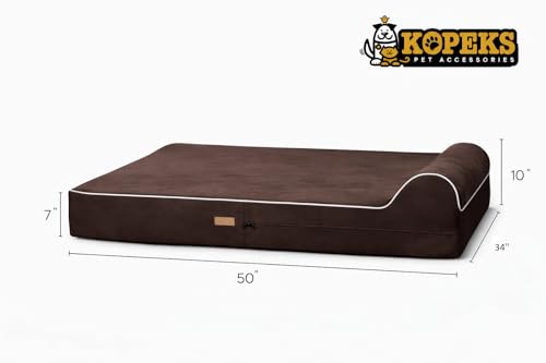 KOPEKS Orthopedic Memory Foam Dog Bed 7" Inch Thick Extra Large Dog Bed With Pillow Brown 50"x34"x10" Includes Waterproof Liner & Durable Removable Cover With Smart Design - color: Brown