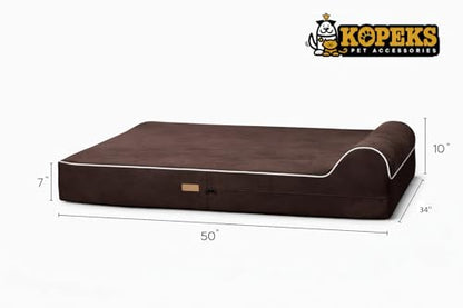 KOPEKS Orthopedic Memory Foam Dog Bed 7" Inch Thick Extra Large Dog Bed With Pillow Brown 50"x34"x10" Includes Waterproof Liner & Durable Removable Cover With Smart Design - color: Brown