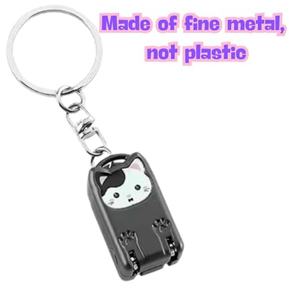 Mini Nail Clippers Keychain, Cute Cat Nail Clipper, Small Foldable Portable Travel Size, Cutie Kitten, Compact Pocket Folding Nail Cutter Keyring (Gunmetal) - color: Gunmetal