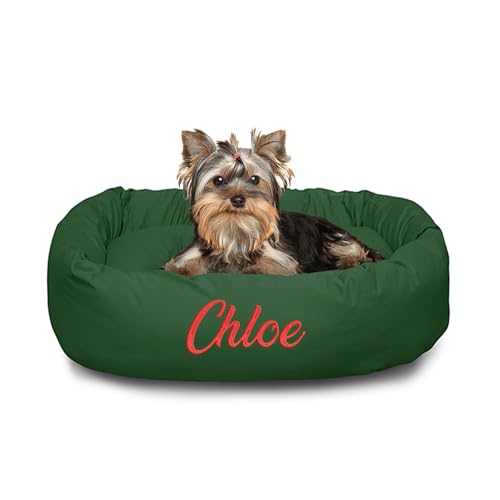Majestic Pet Personalized 24 Inch Bagel Calming Bed - Washable, Cozy Soft Round With Spine Support for Dogs to Rest Their Head - Fluffy Donut 24x19x7 (Inch) - Small - Green - color: Green, size: Small