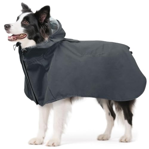 Dog Raincoat for Large Dogs, Adjustable Clear Hooded Dog Rain Jacket, Waterproof Dogs Rain Coat Poncho with Reflective Strips for Labrador, Golden Retriever, German Shepherd, Grey,XL - color: Grey, size: X-Large