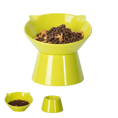 Detachable Elevated Cat Bowls, 15° Tilted Raised Cat Food Bowl Anti-Vomiting,Whisker Friendly, Adjustable Pet Dishes for Protecting Spine, cat Bowls for Indoor Cats Adult Kitten - color: Green