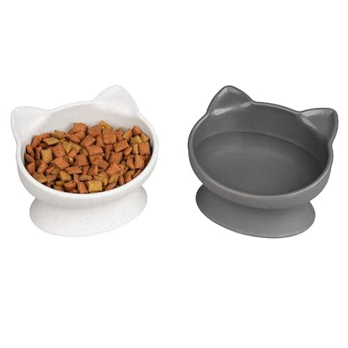 Kitty City Elevated Cat Bowls (Set of 2), Whisker-Friendly Raised Cat Food & Water Dishes, Modern Pedestal Design, Dishwasher Safe, 6.5 oz Each – White & Gray - color: White & Gray, style: Small