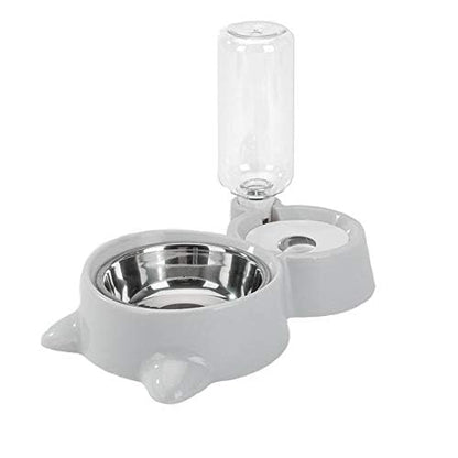 Double Dog Cat Bowls, Pets Water and Food Bowl Set with Detachable Stainless Steel Bowl, Automatic Water Dispenser Bottle No-Spill Pet Feeder for Cats Puppy and Small Dogs (Gray) - color: Gray