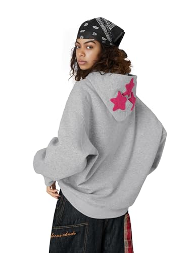 Aelfric Eden Dog Graphic Hoodie Oversized Cute Star Sweatshirt Unisex Y2k Casual Hooded Pullover - color: Grey, size: Small