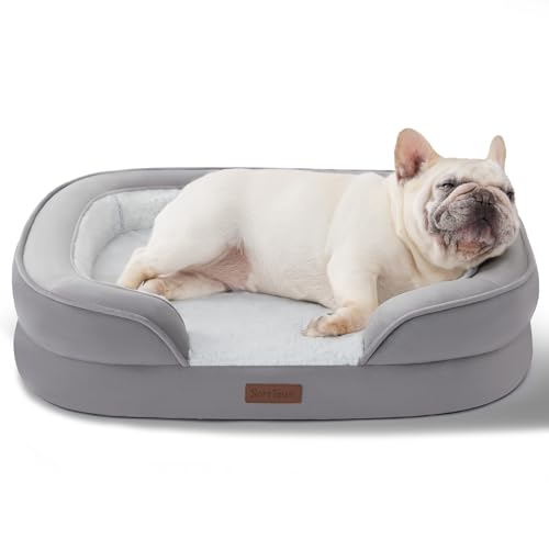 Soft Touch Orthopedic Dog Bed for Medium Dogs with Faux Fur Top, Waterproof Pet Couch Bed with Removable Washable Cover and Supportive Foam Filling (Grey, Medium) - color: Grey, size: M (28"x23")