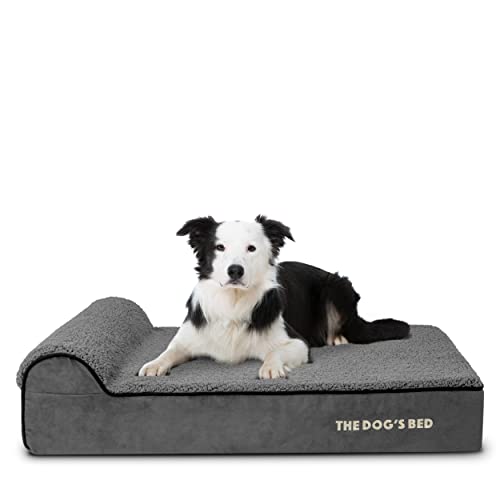 The Dog’s Bed Orthopedic Memory Foam Dog Bed with Headrest, Calming Surface – CertiPUR-Certified Foam, Plush Fabric, Grey Plush, Large, 6-Inch - color: Grey Plush, size: Large (6" deep)