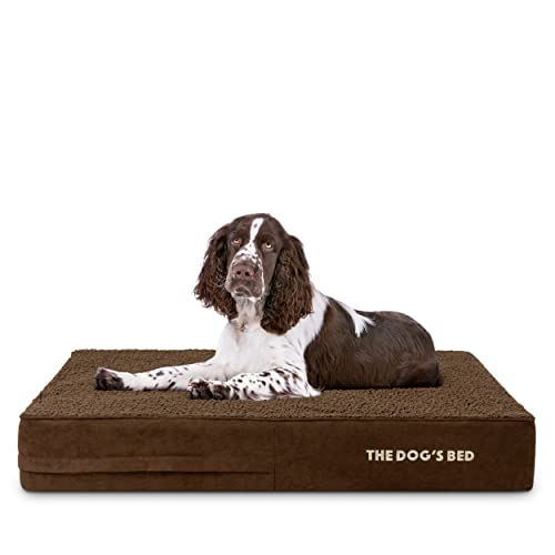 The Dog’s Bed Orthopedic Memory Foam Dog Bed for Large Dogs, Waterproof Washable Cover, Anti-Slip Base, Calming Surface – CertiPUR-Certified Foam, Brown Plush, 6 Inch Thick - color: Brown Plush, size: Large Beds (6" deep)
