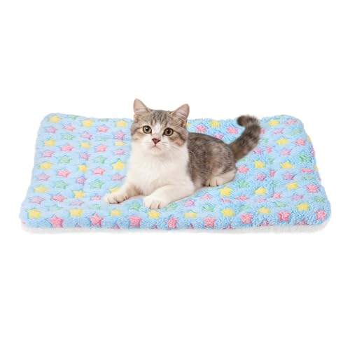 Dog Cat Bed Mat, Soft Coral Fleece Pet Cushion Pad with Cute Star Print, Warm Washable Pet Bed 19x13 Inches, (Blue), Intended for Medium Small Dog Cat - color: Blue, size: 19x13 inch