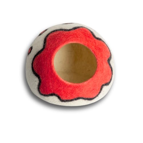 Premium Merino Wool Cat Cave Bed. Foldable, Eco-Friendly, Handmade Felt Kitten Bed and Covered Cat House (43x43cm). Hideaway Pod for Cats. Easy to Clean and Maintain. for Small to Medium cat. Red - color: Red