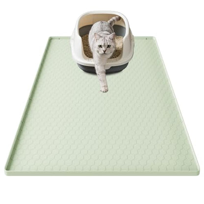 Cat Litter Mat, 34" X 22" Large Silicone Mat Cat Litter Trapping Mat, Waterproof Litter Box Mat, Soft on Kitty Paws, Urine-Proof, Easy to Clean, Non-Slip Kitty Litter Mat for Floor(Green)