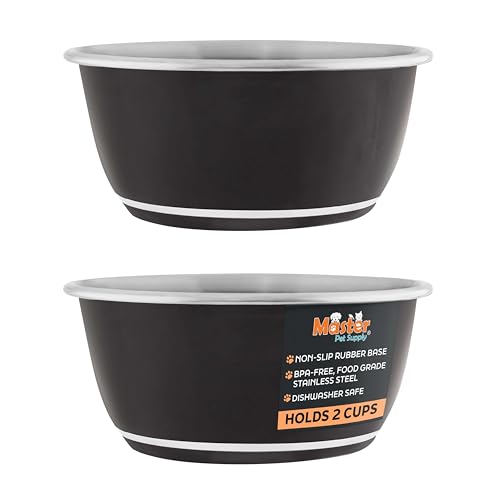 Master Pet Supply Stainless Steel Dog Bowls Set of 2 (16 Oz Each) with Non-Slip Rubber Base - Black Velvet - Basic Dog Food Bowl Water & Food Bowls for Small Medium Large Dogs & Cats, Metal Dish - color: Black Velvet, size: 2 Cups (16 oz) 2 Pack
