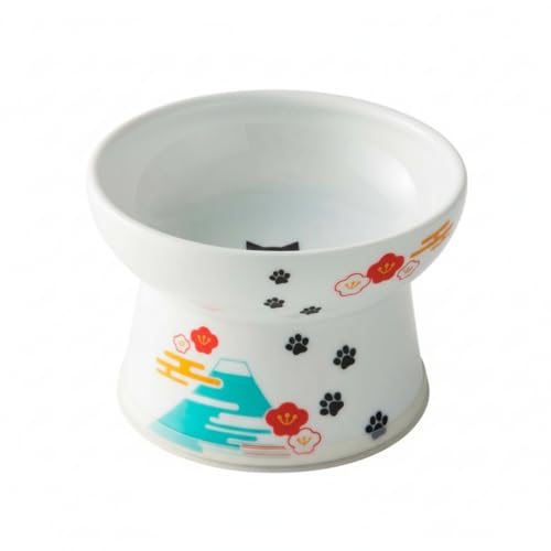 Necoichi Raised Cat Food Bowl – Ceramic Elevated Cat Bowl for Whisker & Neck Fatigue, Dishwasher Microwave Safe – Non-Slip & Anti Vomiting Ergonomic Design (Fuji, Regular, 1-Cup Capacity) - color: Fuji, size: Small Flat (1 Cup)