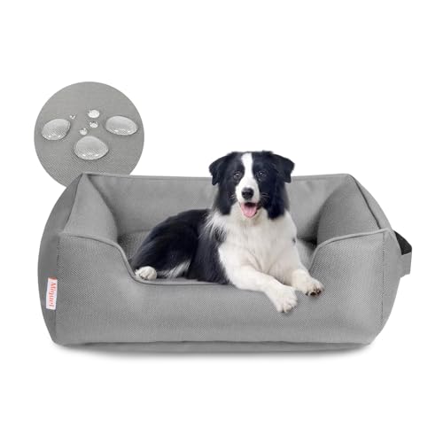 Miguel Waterproof Outdoor Dog Bed for Medium Small Dogs, Oxford Pet Bed Tough with Sides Easy Clean, All Weather Rectangle Puppy Bed with Removable Cover Bolster Bed Scratch Resistant 35 inches - color: Gray - Waterproof Oxford, size: XL (35" x 25" x 10")