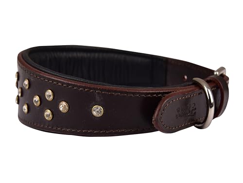 Genuine Leather ‘Cupola’ Series Dog Collar | Rhinestone | Soft, Cushion Padding, Handmade | Best for Medium, Large, XL Breeds (XL (Neck Size 22.5"-25.5"),Cherry - Silver Crystal Stones) - color: Cherry - Silver Crystal Stones, size: XL (Neck Size 22.5"-25