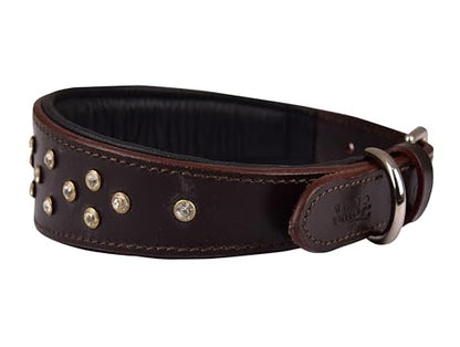 Genuine Leather ‘Cupola’ Series Dog Collar | Rhinestone | Soft, Cushion Padding, Handmade | Best for Medium, Large, XL Breeds (XL (Neck Size 22.5"-25.5"),Cherry - Silver Crystal Stones) - color: Cherry - Silver Crystal Stones, size: XL (Neck Size 22.5"-25