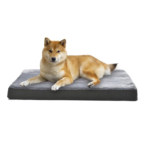 Amazon Basics Dog Bed with Cooling Gel Memory Foam, Machine Washable Removable Cover, Anti-Slip Bottom, Pressure-Relief Support for Dogs up to 90lbs, Extra Large (41" x 29"), Grey - color: Grey, size: Extra Large, style: Mattress Bed