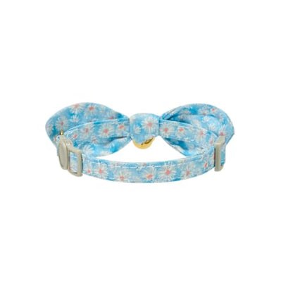 2 Pack Cotton Cat Collar, Removable Bowtie, Floral Pattern, Safety Breakaway Clasp, Adjustable for Cats.(Adult Cat, Blue Daisy and Floral) - color: Blue+Blue