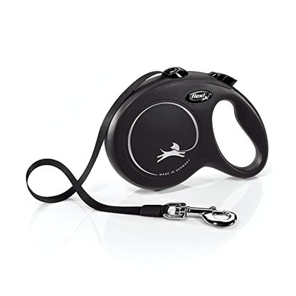 FLEXI New Classic Tape Retractable Dog Leash for Large Dogs Upto 110 lbs. – 16 ft., Black | Tangle Free Pet Walking Leash with One-Handed Brake, Pause, Lock|German Quality Product - color: Black, size: Large - 16 Feet (Tape)